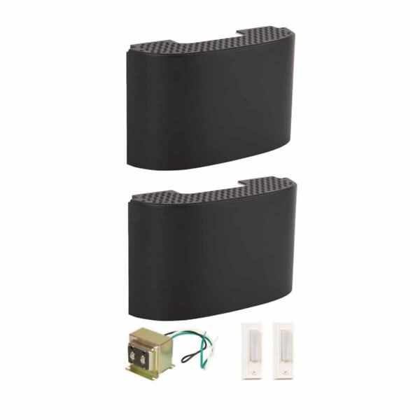 CK2002-FB Two Flat Black Wired Doorbells Two White PushButtons One Transformer